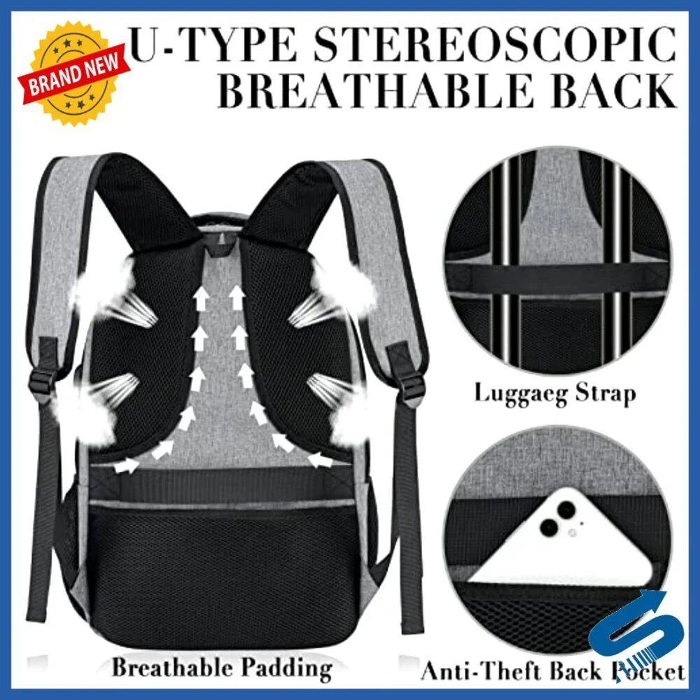 Travel Laptop Backpack Anti Theft Slim Durable USB Charging Port Computer Bag - Picture 6 of 7